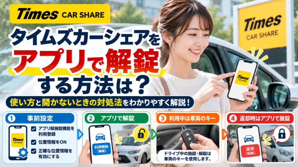 タイムズカーシェアをアプリで解錠する方法は?