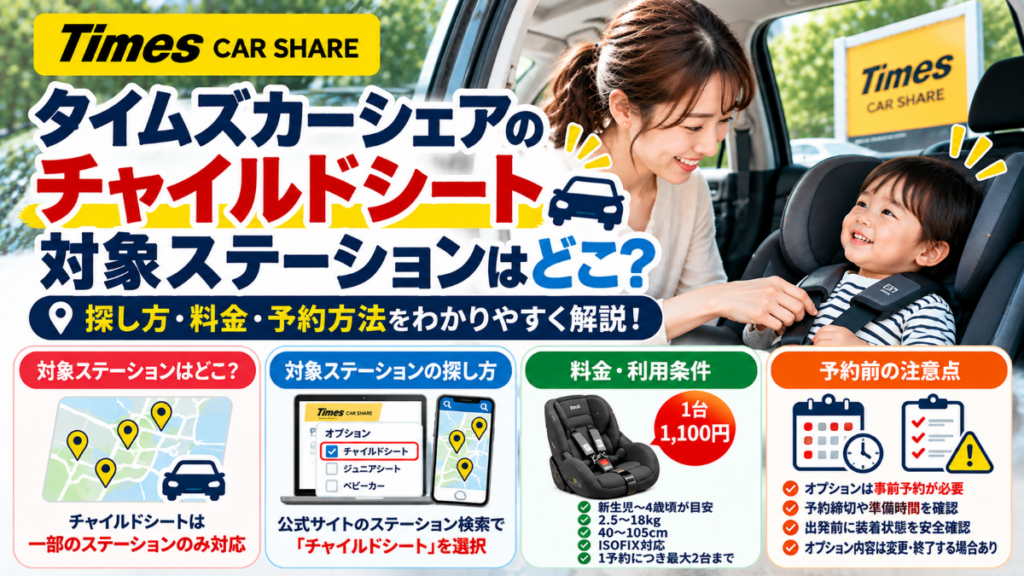 タイムズカーシェアのチャイルドシート対象ステーションはどこ?