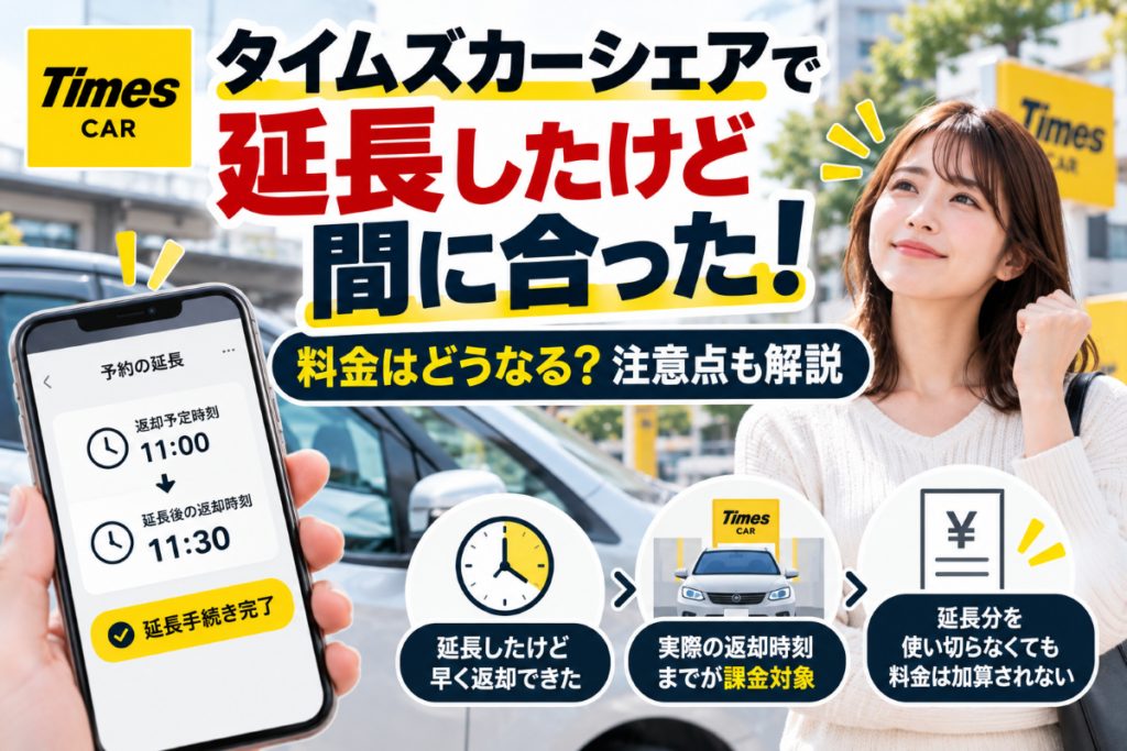 タイムズカーシェアで延長したけど間に合った！
