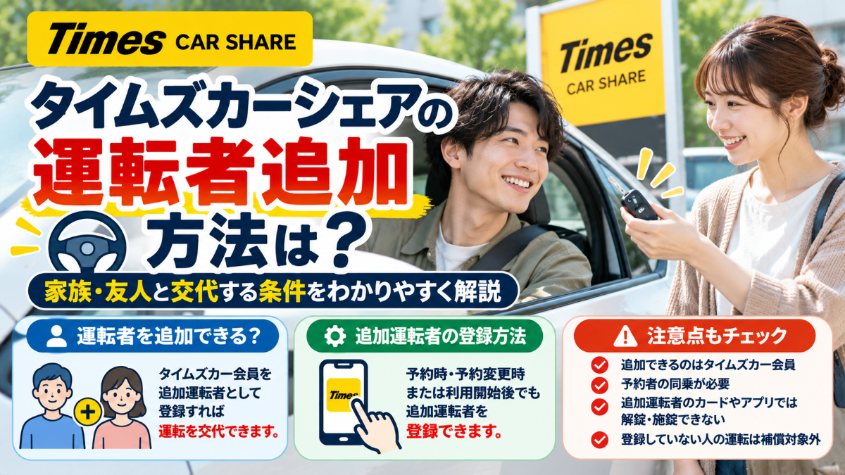 タイムズカーシェアの運転者追加方法は?